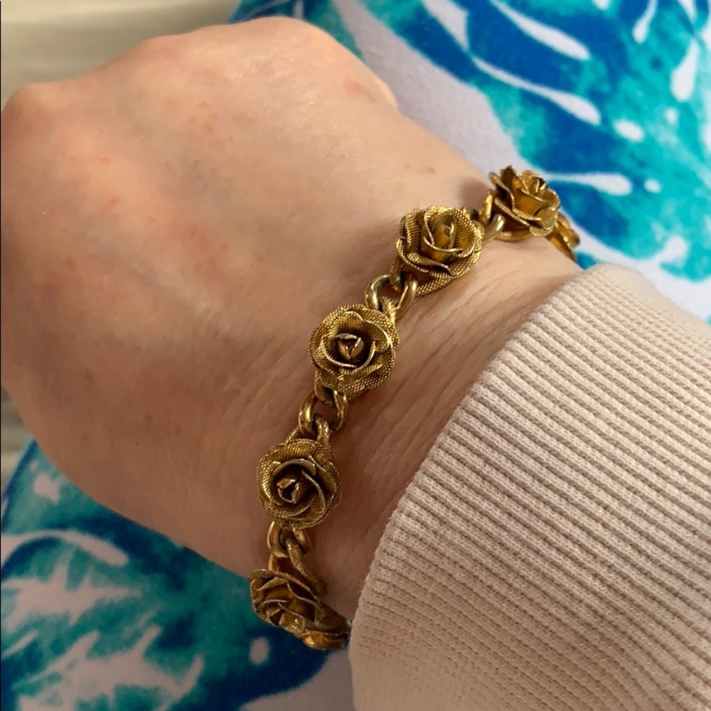 Vintage Trafari Brushed gold Roses Bracelet 7”